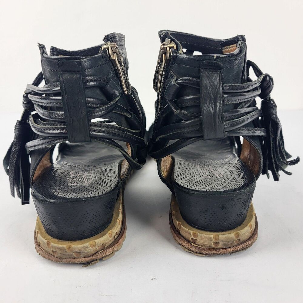 A.S. 98 Petrona Womens Black Distressed Tassel Boho Sandal - Picture 7 of 16
